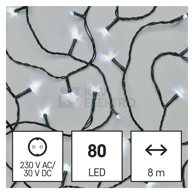 Obrázek produktu Vánoční osvětlení EMOS D4AC02 ZY0802T 80LED řetěz 8m studená bílá s časovačem 5