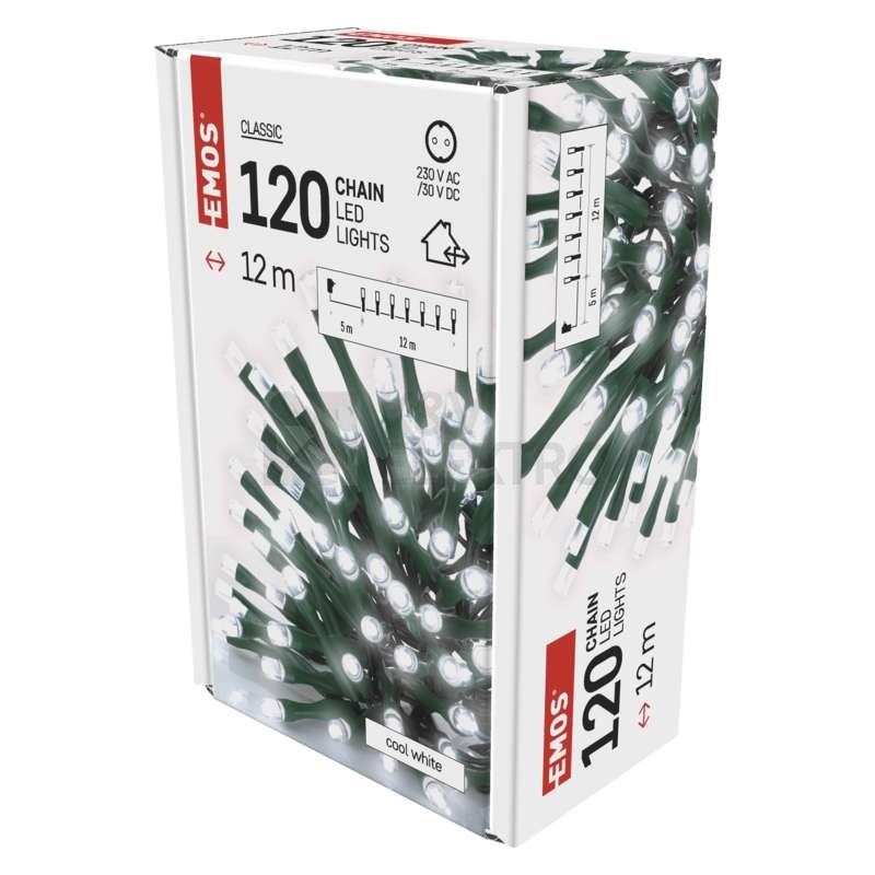 Obrázek produktu Vánoční osvětlení EMOS D4AC03 ZY0803T 120LED řetěz 12m studená bílá s časovačem 10