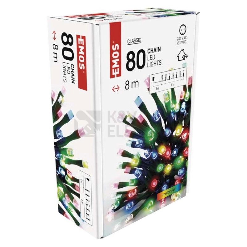 Obrázek produktu Vánoční osvětlení EMOS D4AM02 ZY0812T 80LED řetěz 8m multicolor s časovačem 2