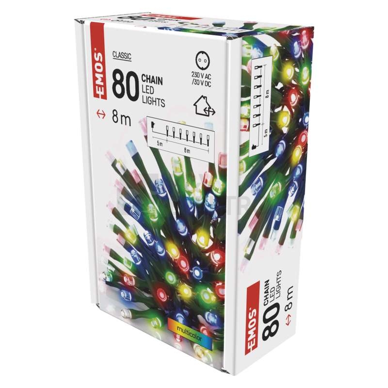 Obrázek produktu Vánoční osvětlení EMOS D4AM02 ZY0812T 80LED řetěz 8m multicolor s časovačem 6