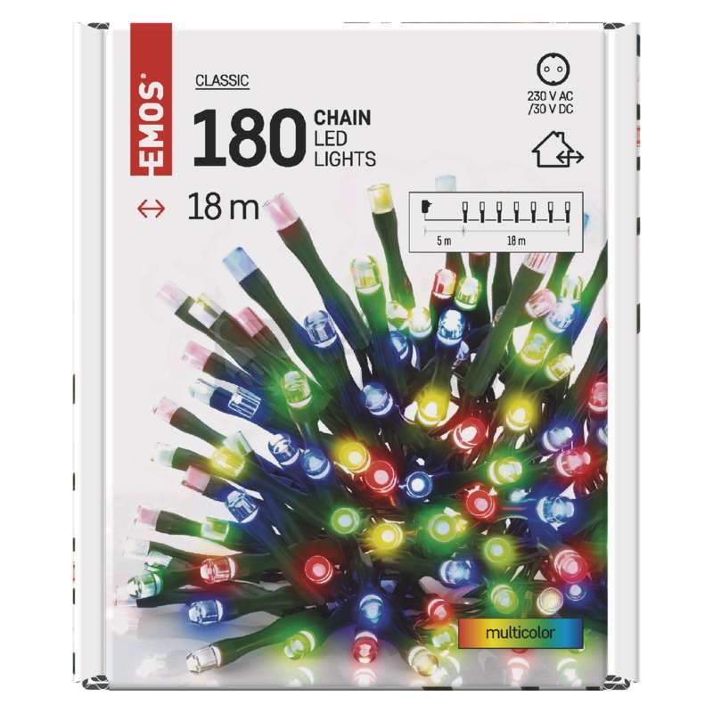 Obrázek produktu Vánoční osvětlení EMOS D4AM04 ZY0814T 180LED řetěz 18m multicolor s časovačem 5