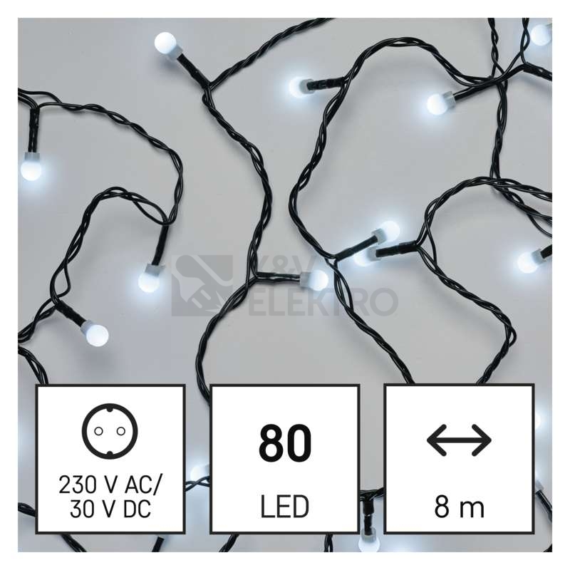 Obrázek produktu  Vánoční osvětlení EMOS D5AC02 ZY0901T 80LED řetěz 8M kuličky studená bílá časovač 2