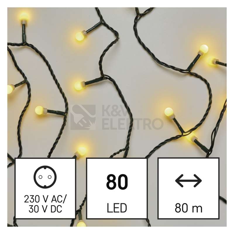 Obrázek produktu Vánoční osvětlení EMOS D5AW02 ZY0902T 80LED řetěz 8m kuličky teplá bílá s časovačem 1