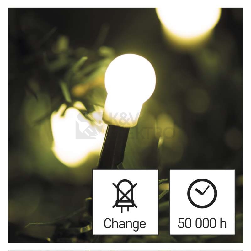 Obrázek produktu Vánoční osvětlení EMOS D5AW02 ZY0902T 80LED řetěz 8m kuličky teplá bílá s časovačem 7