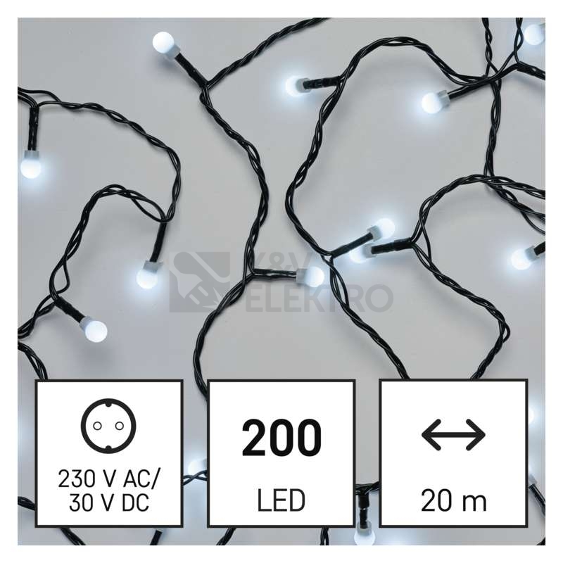 Obrázek produktu Vánoční osvětlení EMOS D5AC03 ZY0903T 200LED řetěz 20m kuličky studená bílá s časovačem 1