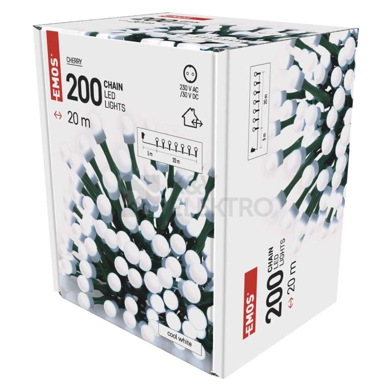 Obrázek produktu Vánoční osvětlení EMOS D5AC03 ZY0903T 200LED řetěz 20m kuličky studená bílá s časovačem 6