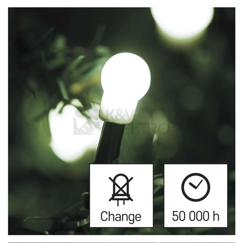 Obrázek produktu Vánoční osvětlení EMOS D5AC03 ZY0903T 200LED řetěz 20m kuličky studená bílá s časovačem 7