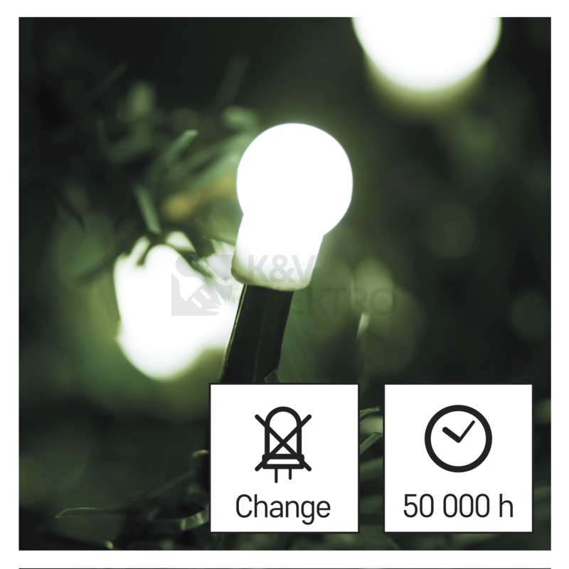 Obrázek produktu Vánoční osvětlení EMOS D5AC03 ZY0903T 200LED řetěz 20m kuličky studená bílá s časovačem 7