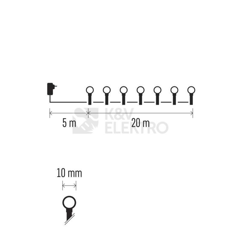Obrázek produktu Vánoční osvětlení EMOS D5AC03 ZY0903T 200LED řetěz 20m kuličky studená bílá s časovačem 8
