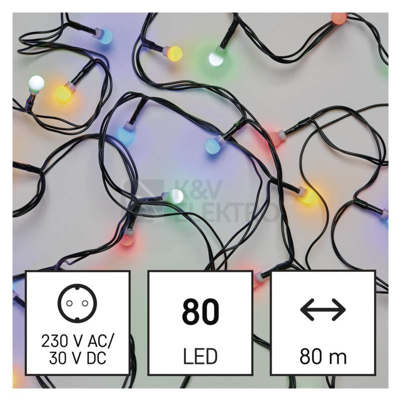 Obrázek produktu Vánoční osvětlení EMOS D5AM02 ZY0911T 80LED řetěz 8m kuličky multicolor s časovačem 1