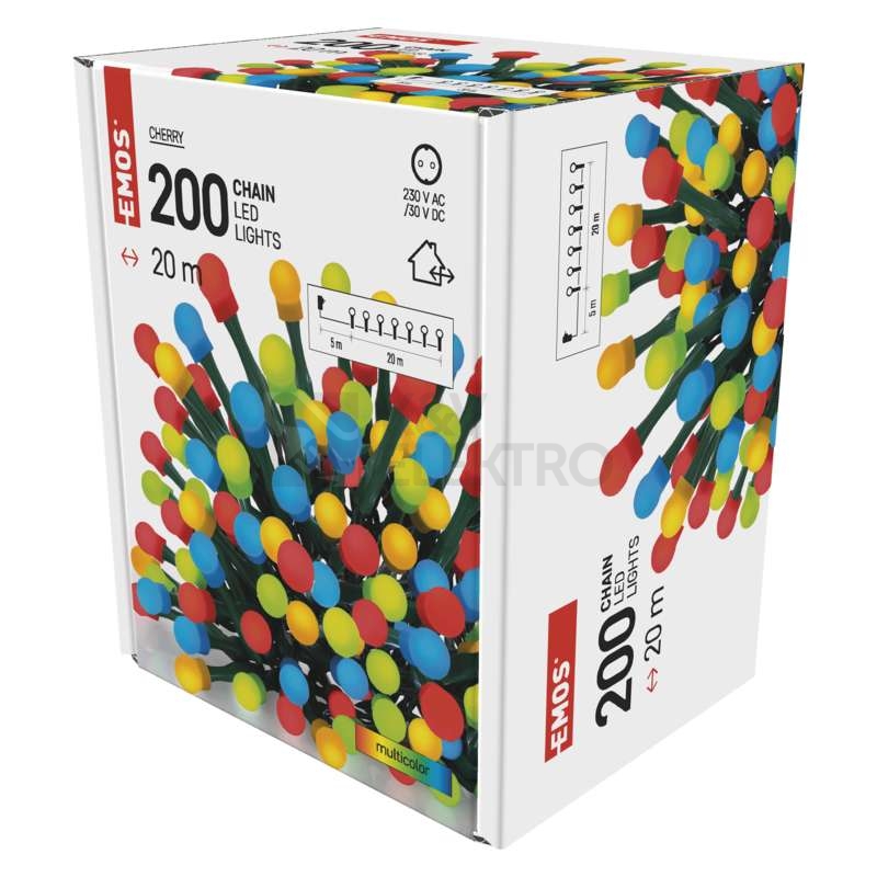 Obrázek produktu Vánoční osvětlení EMOS D5AM03 ZY0912T 200LED řetěz 20m kuličky multicolor s časovačem 7