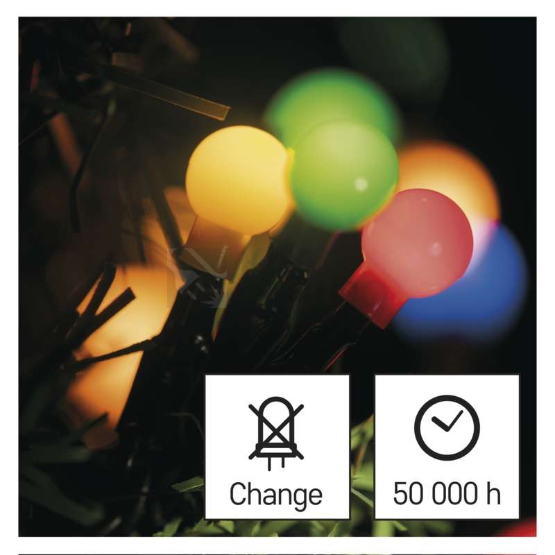Obrázek produktu Vánoční osvětlení EMOS D5AM03 ZY0912T 200LED řetěz 20m kuličky multicolor s časovačem 8