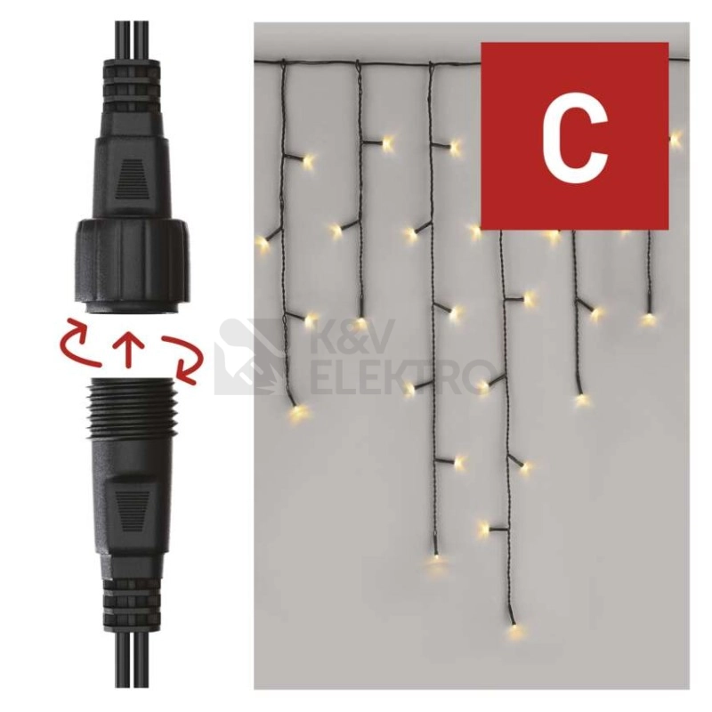 Obrázek produktu Propojovací vánoční řetěz bez zdroje EMOS Connecting D1CW01 ZY1441 100LED krápníky 2,5x0,9m teplá bílá 3