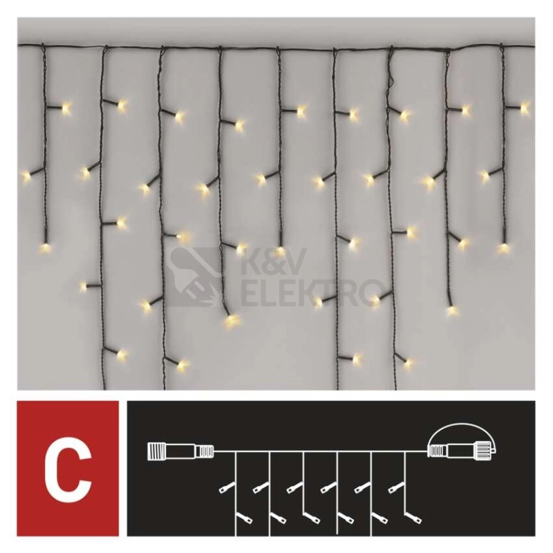 Obrázek produktu Propojovací vánoční řetěz bez zdroje EMOS Connecting D1CW01 ZY1441 100LED krápníky 2,5x0,9m teplá bílá 5