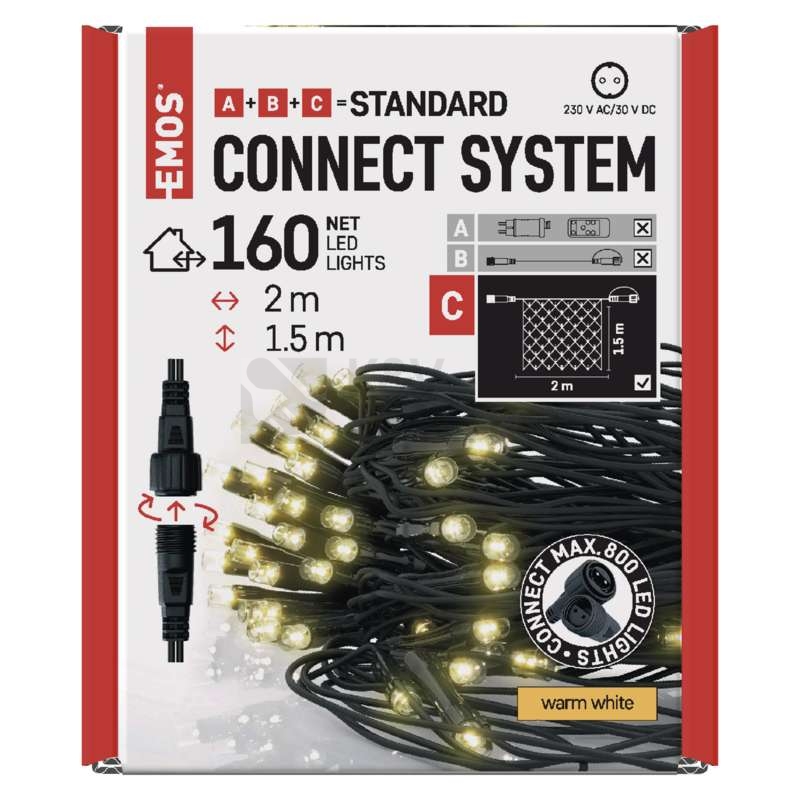 Obrázek produktu Propojovací vánoční síť bez zdroje EMOS Connecting D1DW01 ZY1443 160LED síť 2x1,5m teplá bílá 2