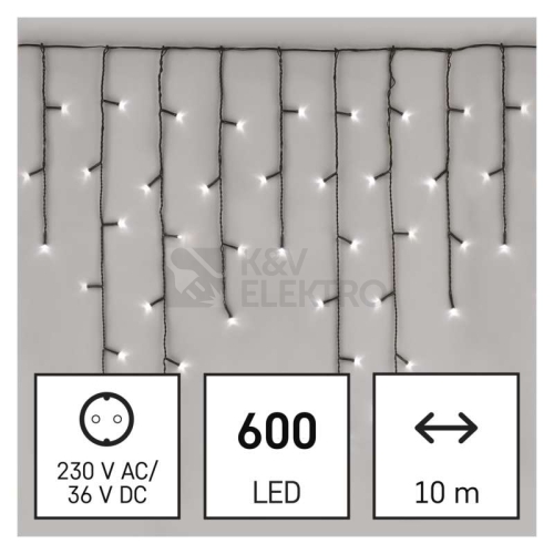 Vánoční osvětlení EMOS D4CC03 ZY1448 600LED řetěz krápníky 10x0,65m studená bílá 8 programů svícení