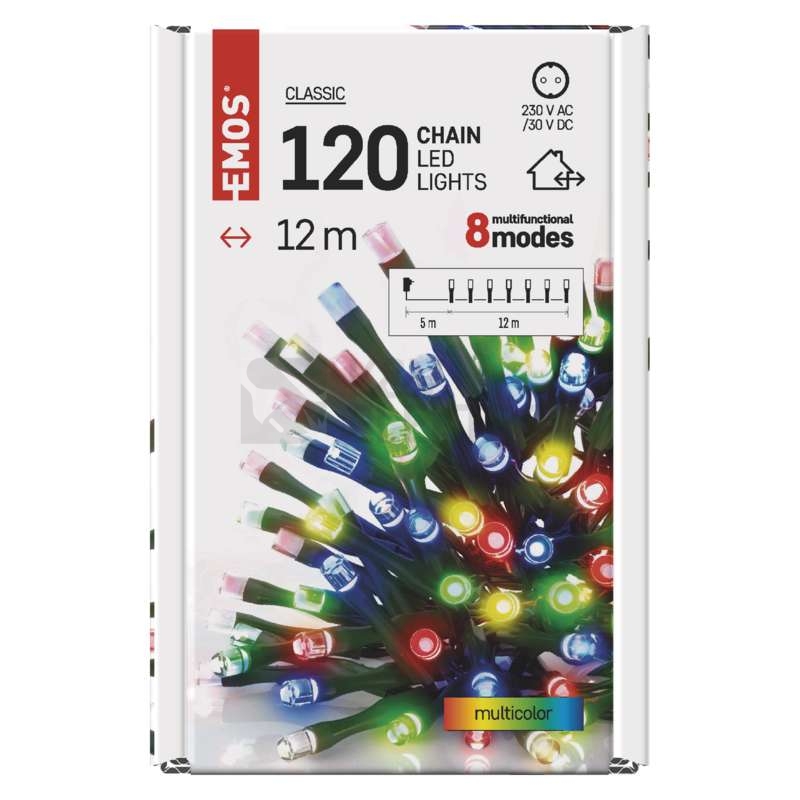 Obrázek produktu Vánoční osvětlení EMOS D4AM08 ZY1451 120 LED řetěz 12m multicolor programy 5