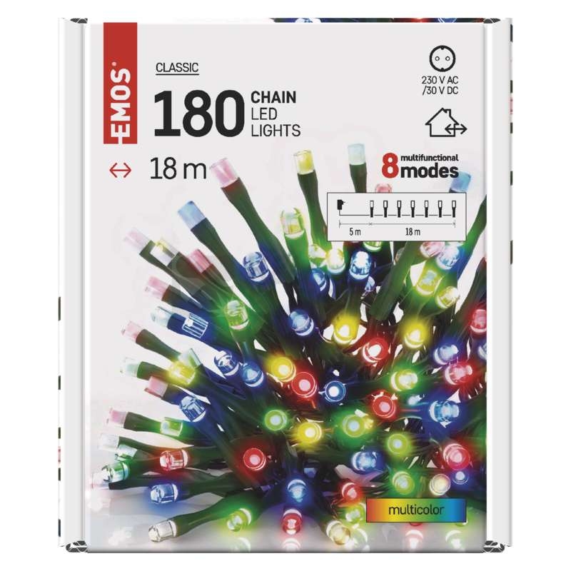 Obrázek produktu Vánoční osvětlení EMOS D4AM09 ZY1452 180LED řetěz 18m multicolor 8 programů svícení 6