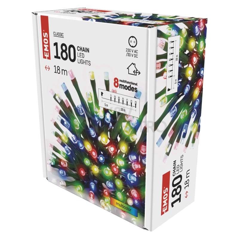 Obrázek produktu Vánoční osvětlení EMOS D4AM09 ZY1452 180LED řetěz 18m multicolor 8 programů svícení 7