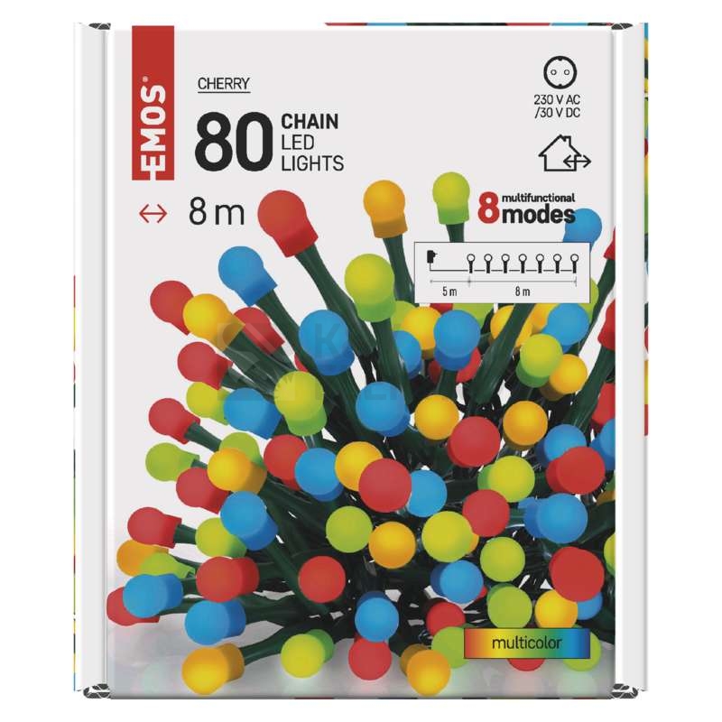 Obrázek produktu Vánoční osvětlení EMOS D5AM05 ZY1453 80LED řetěz 8m kuličky multicolor 8 programů svícení 6