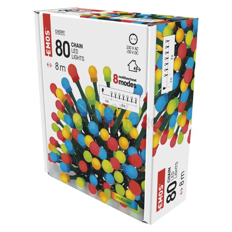 Obrázek produktu Vánoční osvětlení EMOS D5AM05 ZY1453 80LED řetěz 8m kuličky multicolor 8 programů svícení 7