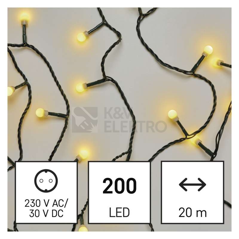Obrázek produktu Vánoční osvětlení EMOS D5AW03 ZY1601T 200LED řetěz 20m kuličky teplá bílá s časovačem 1