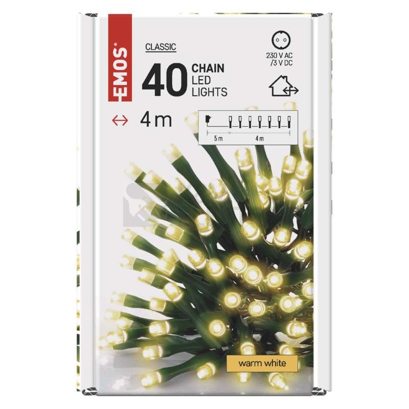 Obrázek produktu Vánoční osvětlení EMOS D4AW01 ZY1701T 40LED řetěz 4m teplá bílá s časovačem 5