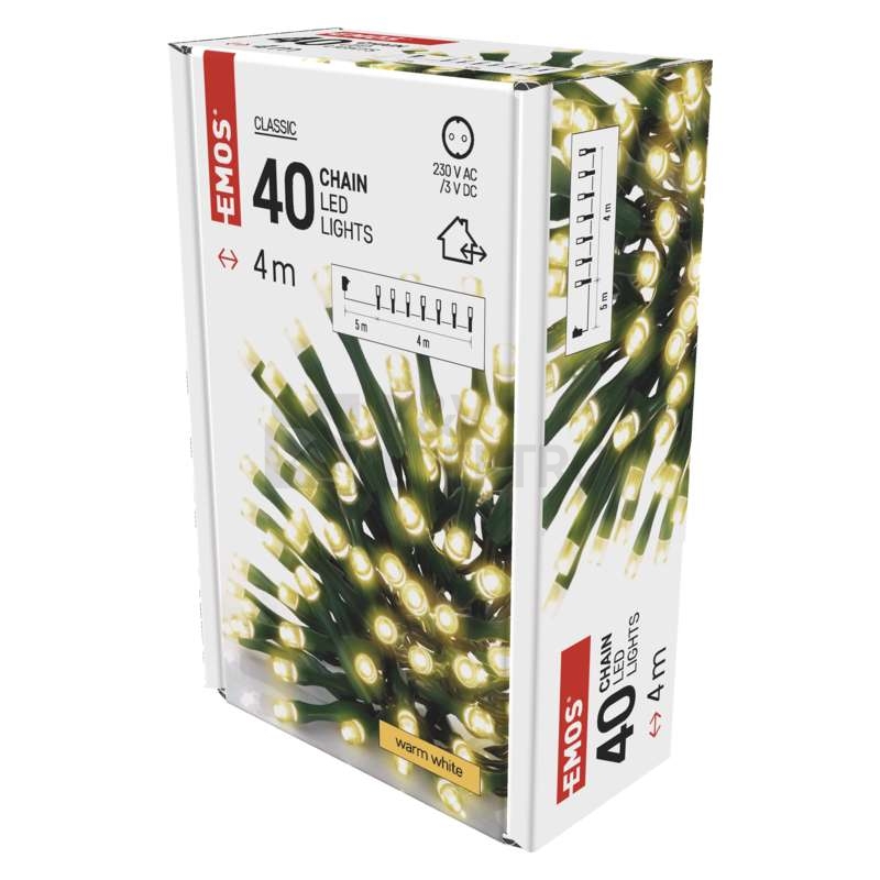 Obrázek produktu Vánoční osvětlení EMOS D4AW01 ZY1701T 40LED řetěz 4m teplá bílá s časovačem 6