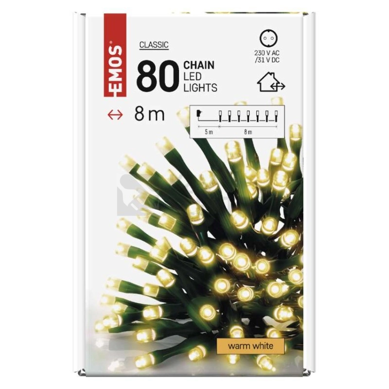 Obrázek produktu Vánoční osvětlení EMOS D4AW02 ZY1702T 80LED řetěz 8m teplá bílá s časovačem 2