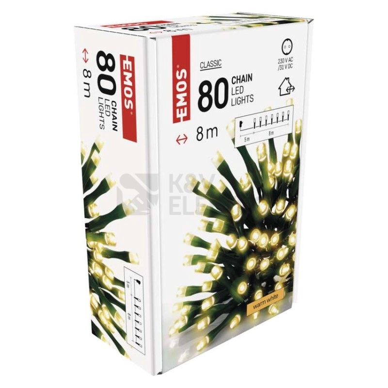 Obrázek produktu Vánoční osvětlení EMOS D4AW02 ZY1702T 80LED řetěz 8m teplá bílá s časovačem 3