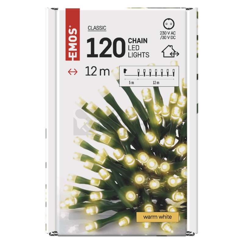 Obrázek produktu Vánoční osvětlení EMOS D4AW03 ZY1703T 120LED řetěz 12m teplá bílá s časovačem 5
