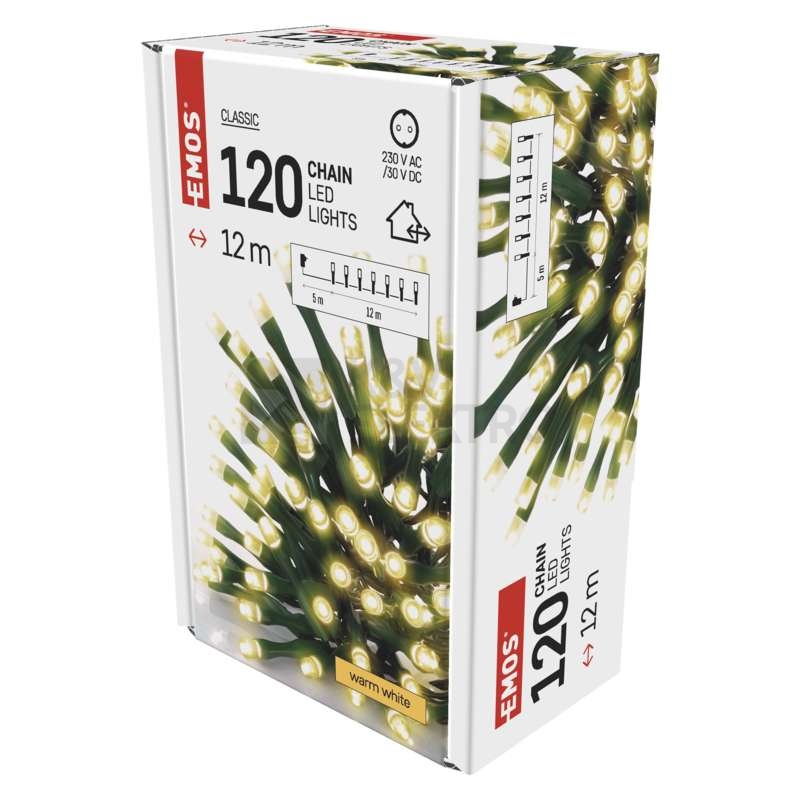Obrázek produktu Vánoční osvětlení EMOS D4AW03 ZY1703T 120LED řetěz 12m teplá bílá s časovačem 6