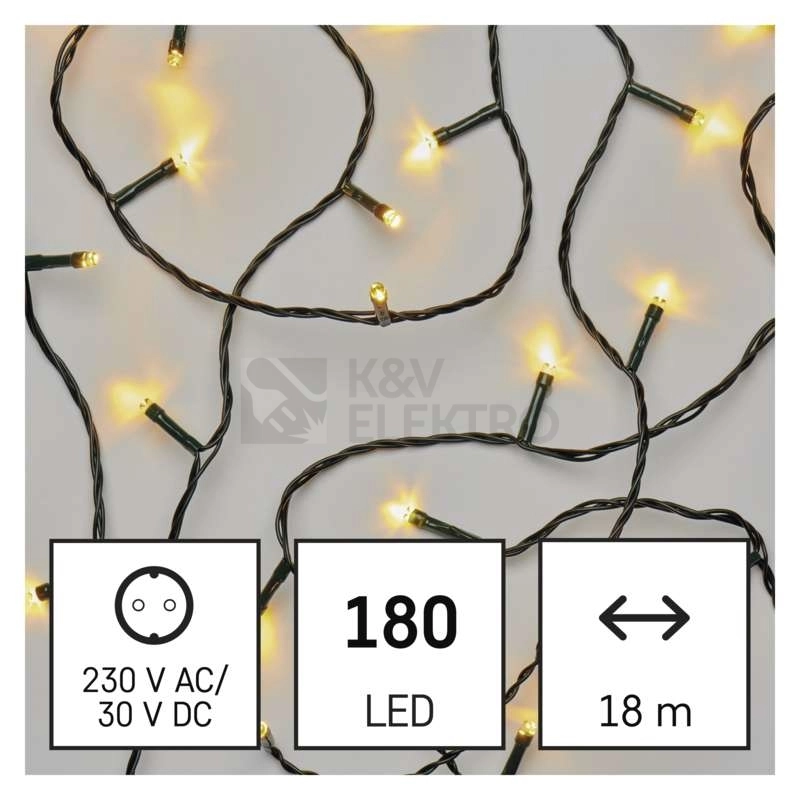 Obrázek produktu Vánoční osvětlení EMOS D4AW04 ZY1704T 180LED řetěz 18m teplá bílá s časovačem 1