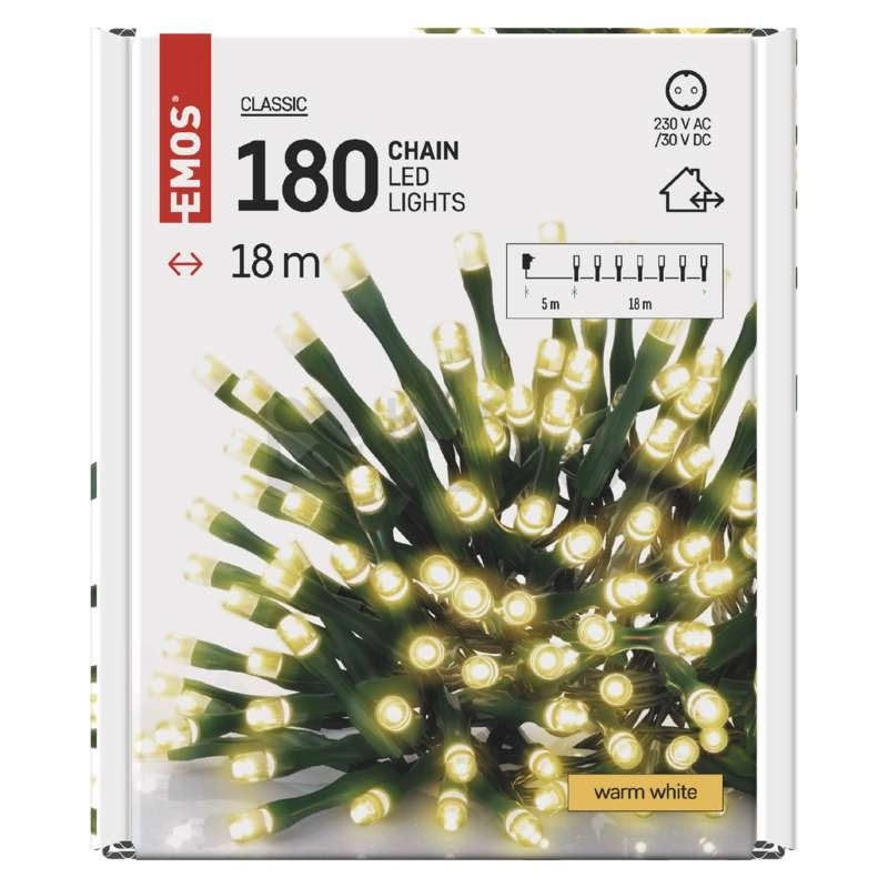 Obrázek produktu Vánoční osvětlení EMOS D4AW04 ZY1704T 180LED řetěz 18m teplá bílá s časovačem 5