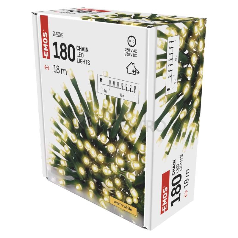 Obrázek produktu Vánoční osvětlení EMOS D4AW04 ZY1704T 180LED řetěz 18m teplá bílá s časovačem 6