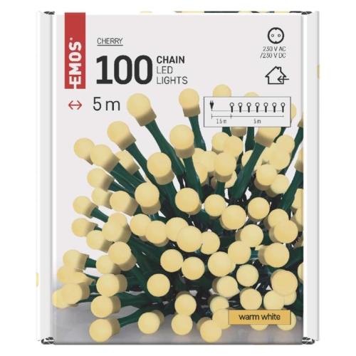 Vánoční řetěz kuličky EMOS D5GW02 ZYK0205 100LED 5m teplá bílá