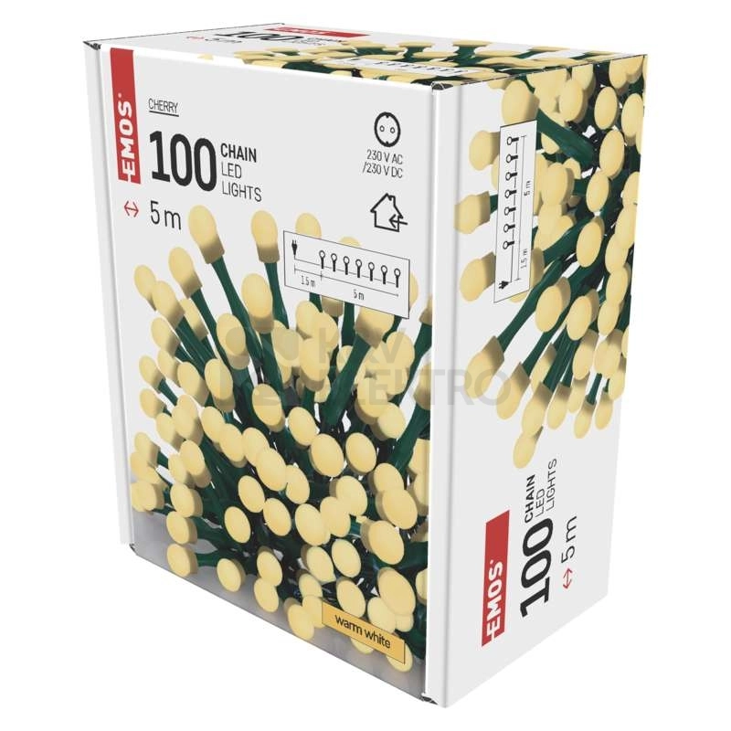 Obrázek produktu Vánoční řetěz kuličky EMOS D5GW02 ZYK0205 100LED 5m teplá bílá 15