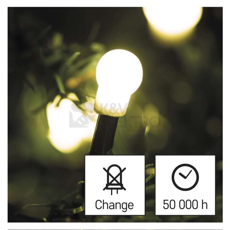 Obrázek produktu Vánoční řetěz kuličky EMOS D5GW02 ZYK0205 100LED 5m teplá bílá 16