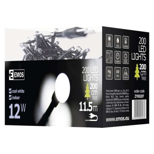 Vánoční řetěz kuličky EMOS ZYK0207 200LED 10m studená bílá
