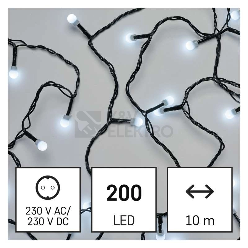 Obrázek produktu Vánoční řetěz kuličky EMOS ZYK0207 200LED 10m studená bílá 0