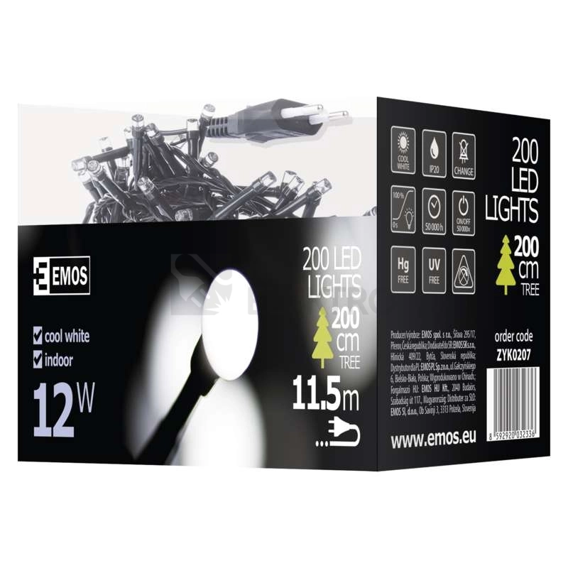 Obrázek produktu Vánoční řetěz kuličky EMOS ZYK0207 200LED 10m studená bílá 7
