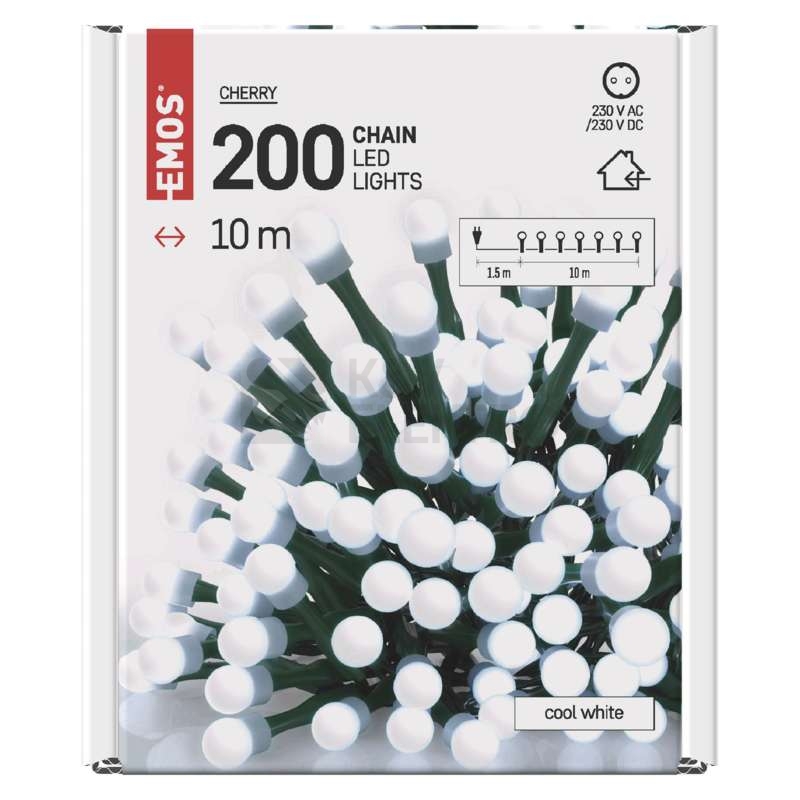 Obrázek produktu  Vánoční řetěz kuličky EMOS ZYK0207 200LED 10m studená bílá 13