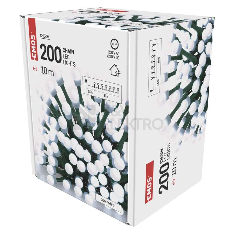 Obrázek produktu  Vánoční řetěz kuličky EMOS ZYK0207 200LED 10m studená bílá 14