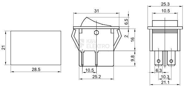 Obrázek produktu Kolébkový vypínač TRACON TES-42 ON-OFF červený podsvětlený 16(6)A 1