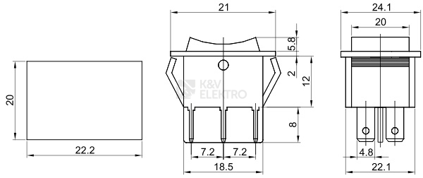 Obrázek produktu  Kolébkový vypínač TRACON TES-51 ON-OFF černý 16(6)A 1