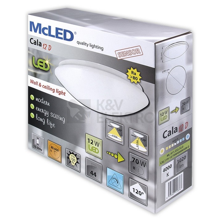 Obrázek produktu LED svítidlo McLED Cala 12D 12W IP44 4000K neutrální bílá, s pohybovým čidlem ML-411.222.32.0 1