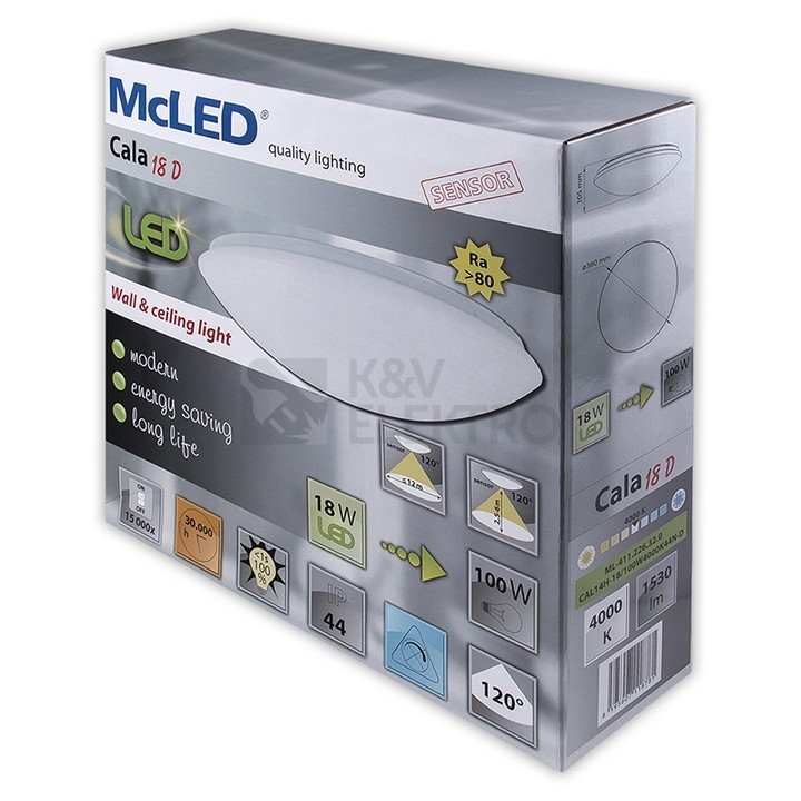 Obrázek produktu LED svítidlo McLED Cala 18D 18W IP44 4000K neutrální bílá, s pohybovým čidlem ML-411.226.32.0 1