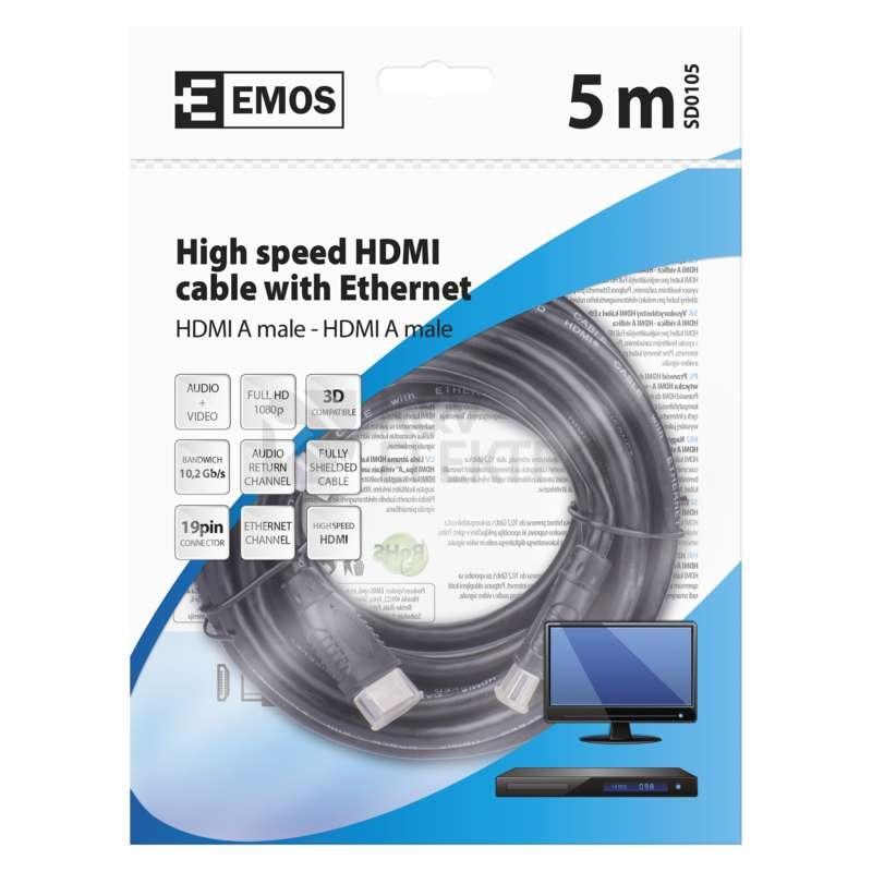 Obrázek produktu HDMI kabel 1.4 EMOS SD0105 A-A vidlice, délka 5m 1
