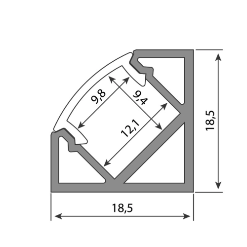 Rohový hliníkový profil McLED RT 19x19mm s mléčným difuzorem 2m ML-761.054.02.2 (obrázek 3)