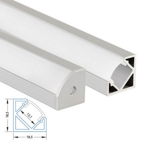 Rohový hliníkový profil McLED RT 19x19mm s mléčným difuzorem 2m ML-761.054.02.2